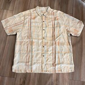 Tommy Bahama Mens XL Silk Blend Short Sleeve Button Up Camp Shirt Plaid Bin O-35